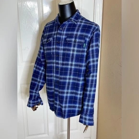 Woolrich Shirt Mens L Heavyweight Brushed Cotton Brawny Flannel Blue Plaid‌‌‌‌ - Picture 3 of 10